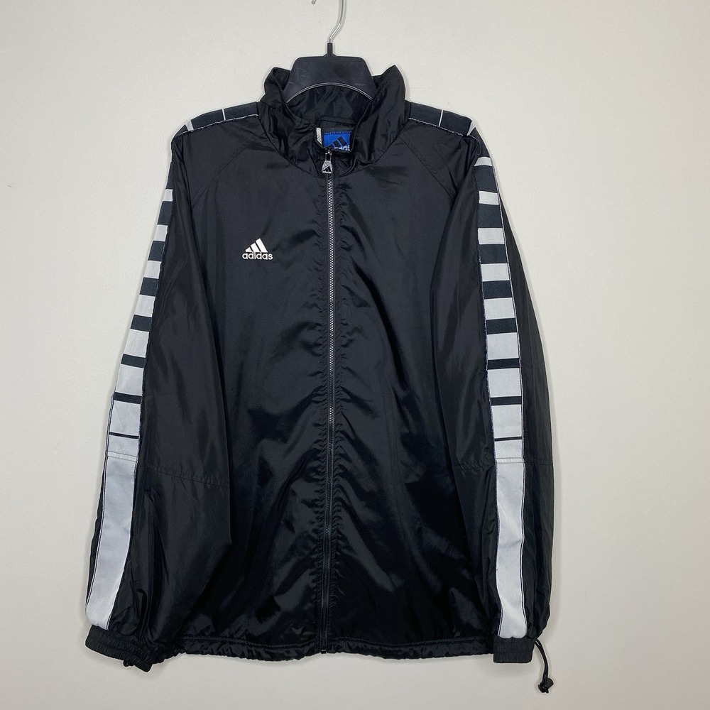 Vintage Adidas Team Windbreaker Jacket Mens XL Black White Full Zip 90s Y2K